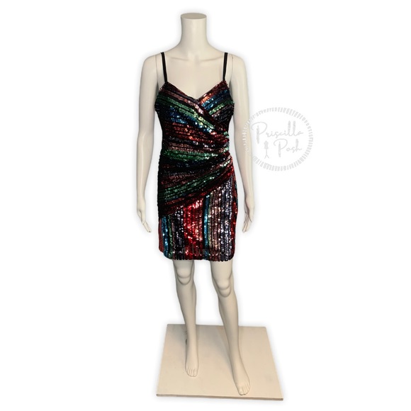NWT Parker Black Rainbow Sequin Mini Wrap Dress - Picture 12 of 15